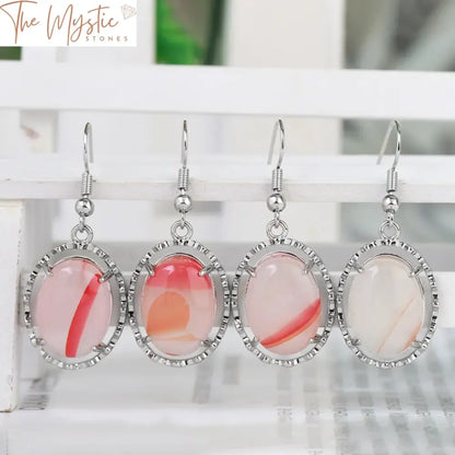 Natural Agate Oval Drop Earrings