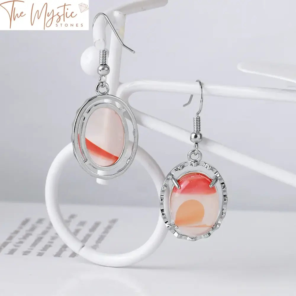 Natural Agate Oval Drop Earrings