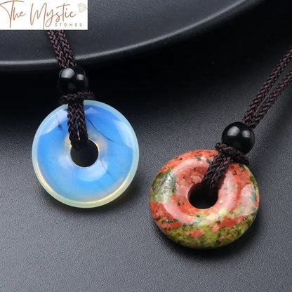 Natural Agate Stone Circle Donut Pendant