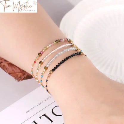 Natural Crystal Beaded Bracelet With Stainless Steel Chain