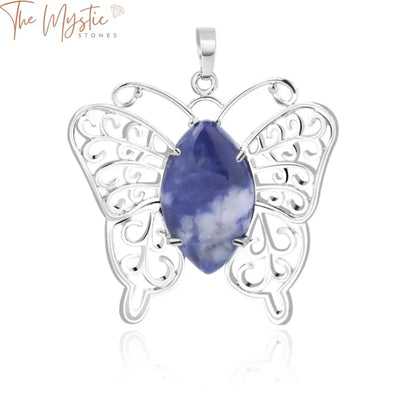 A beautifully crafted butterfly pendant featuring a natural crystal design.