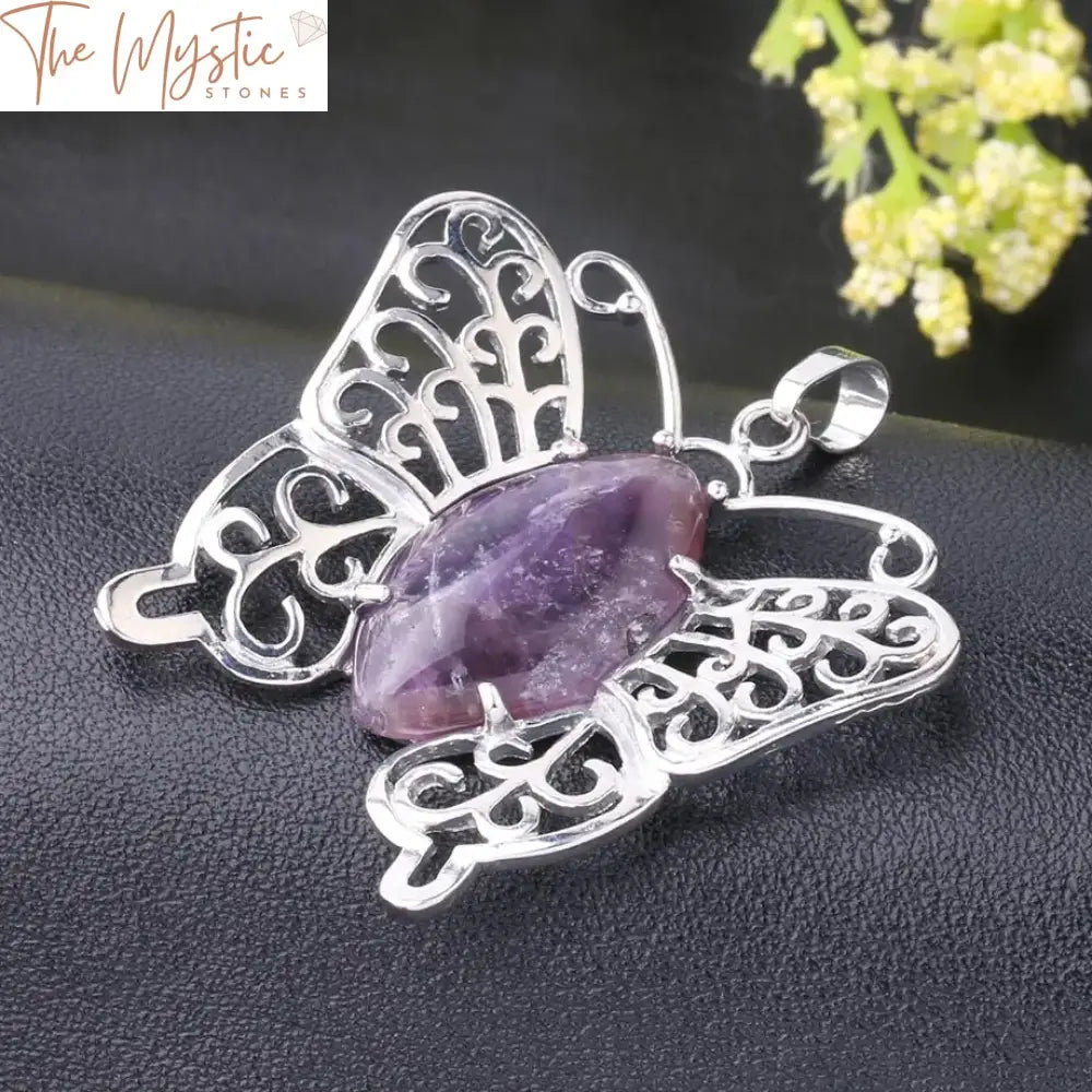 Natural Crystal Butterfly Pendant - Hollow Wing Horse Eye Gemstone Charm