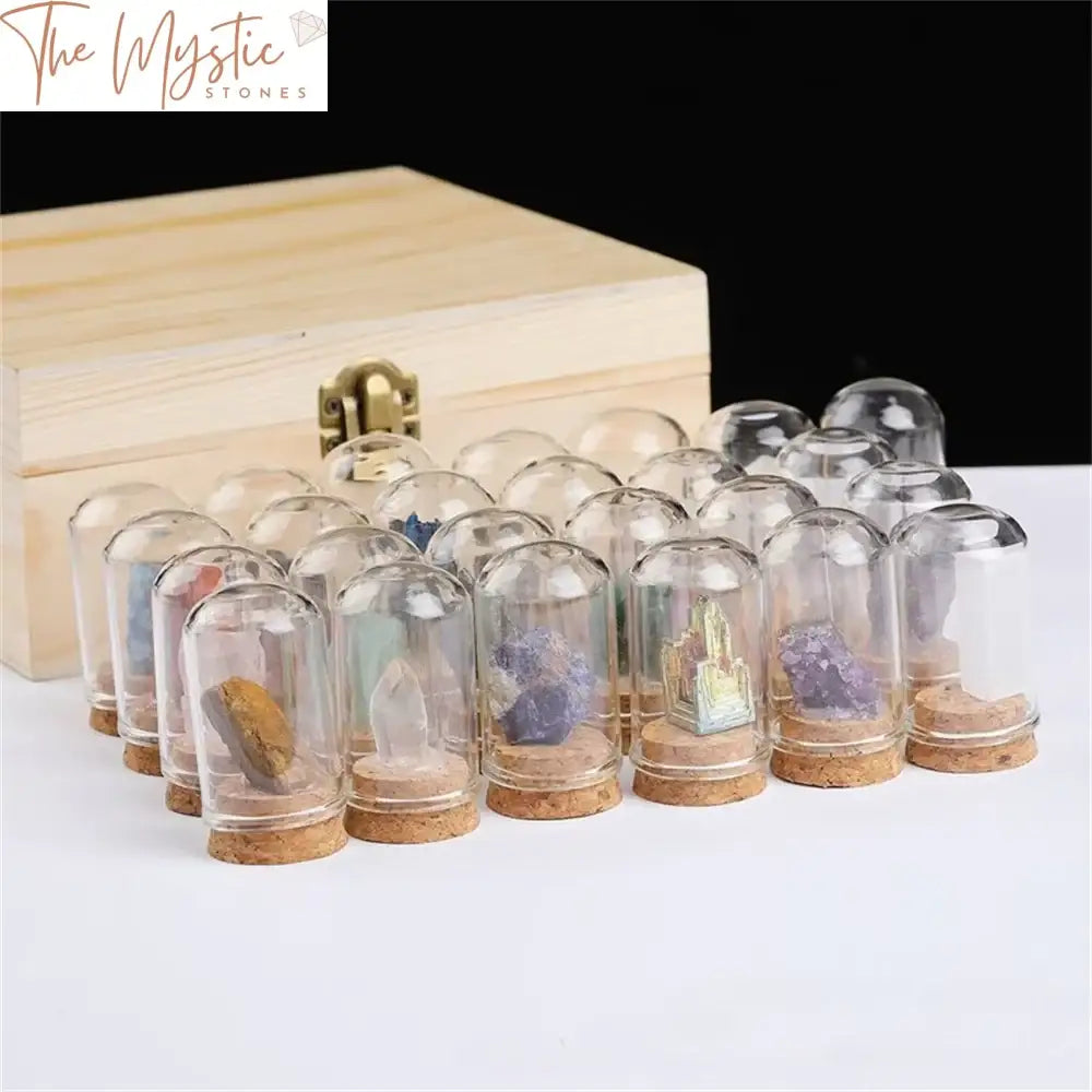 Natural Crystal Quartz Collection - 25 Piece Set With Wooden Box