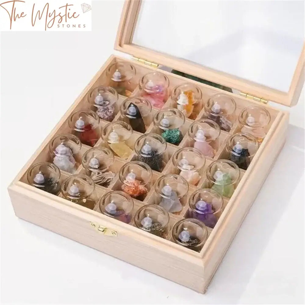 Natural Crystal Quartz Collection - 25 Piece Set With Wooden Box