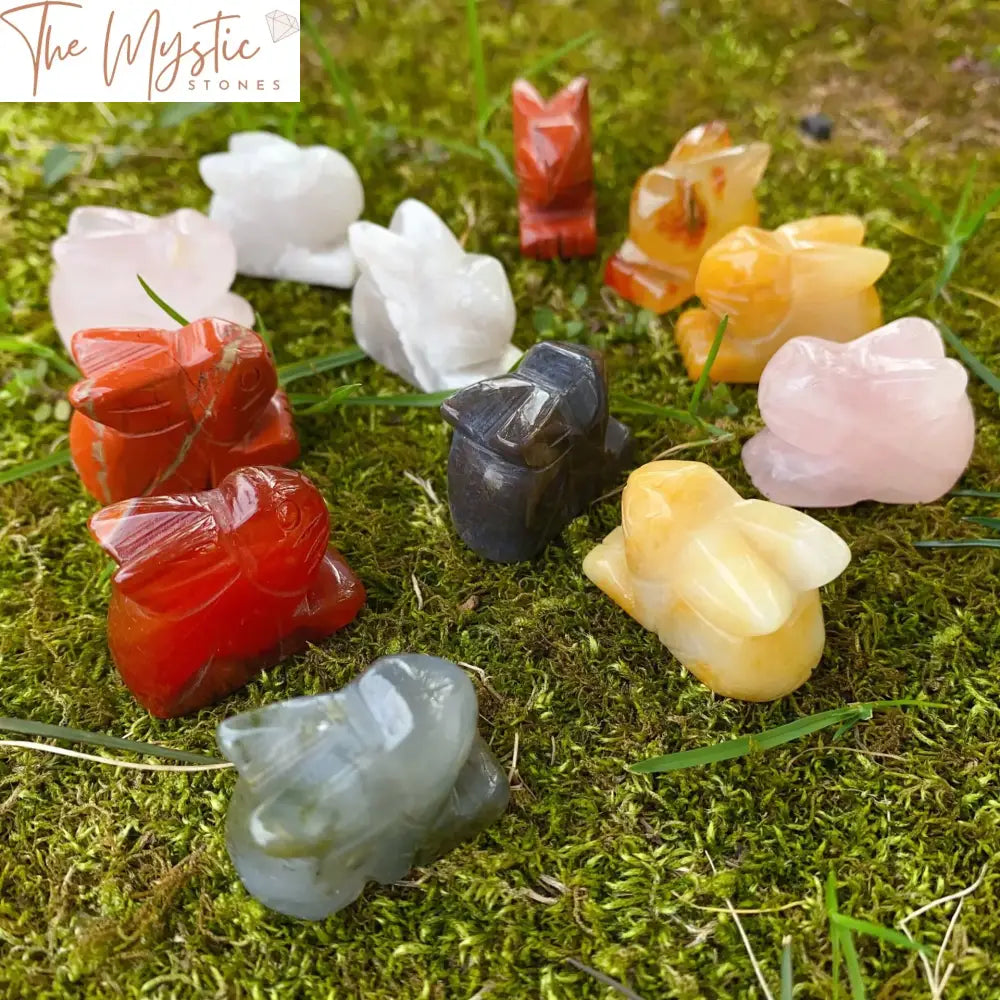 Natural Crystal Rabbit Figurine - Red Agate & Rose Quartz