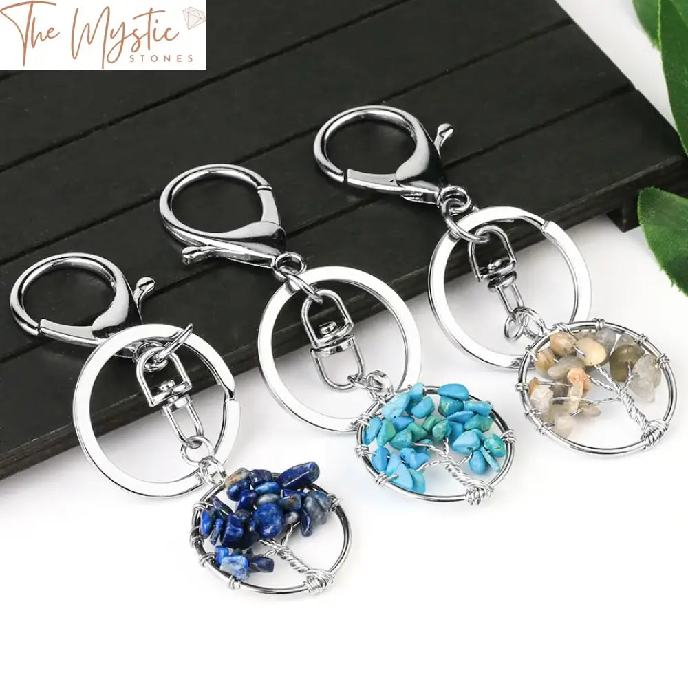 Natural Crystal Tree Of Life Keychain