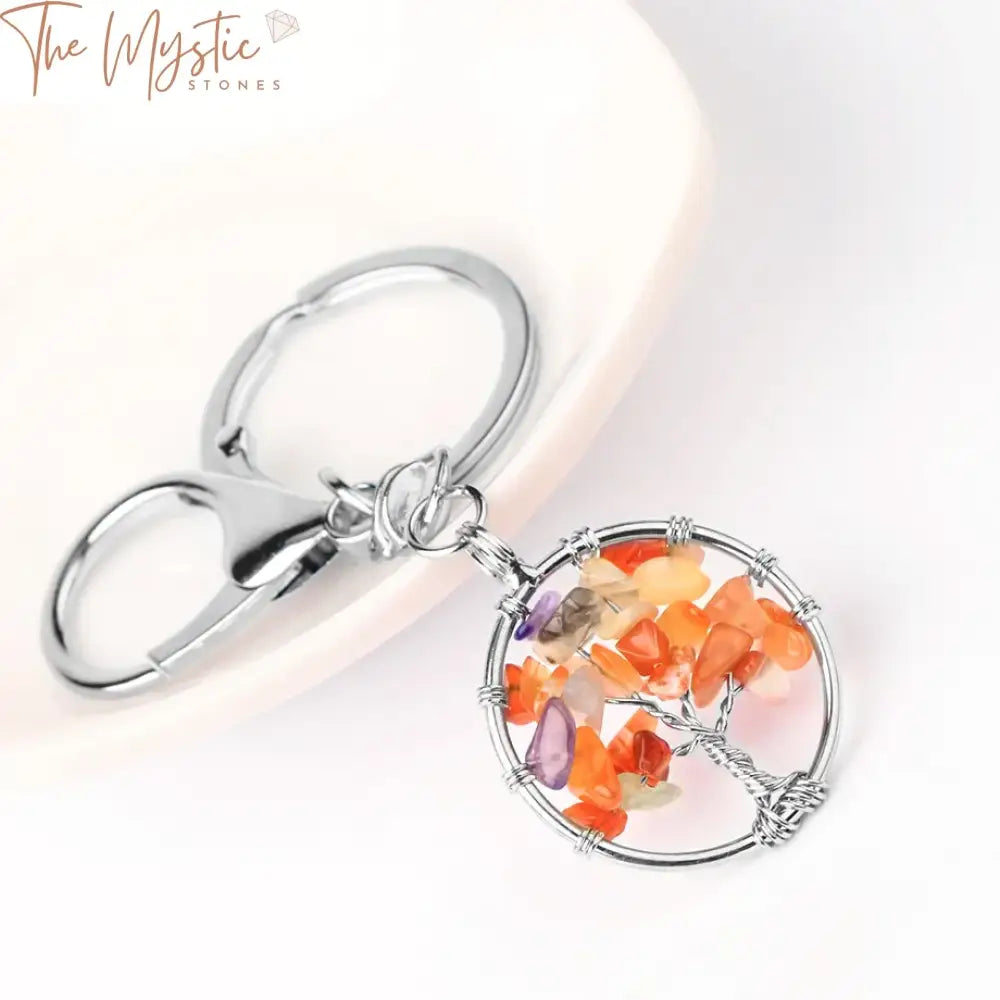 Natural Crystal Tree Of Life Keychain