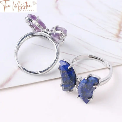 Natural Gemstone Butterfly Ring - Adjustable