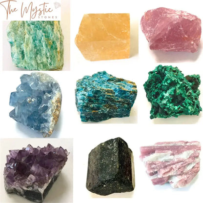 Natural Gemstone Collection: Quartz Celestine Amethyst Tourmaline & Malachite Specimens