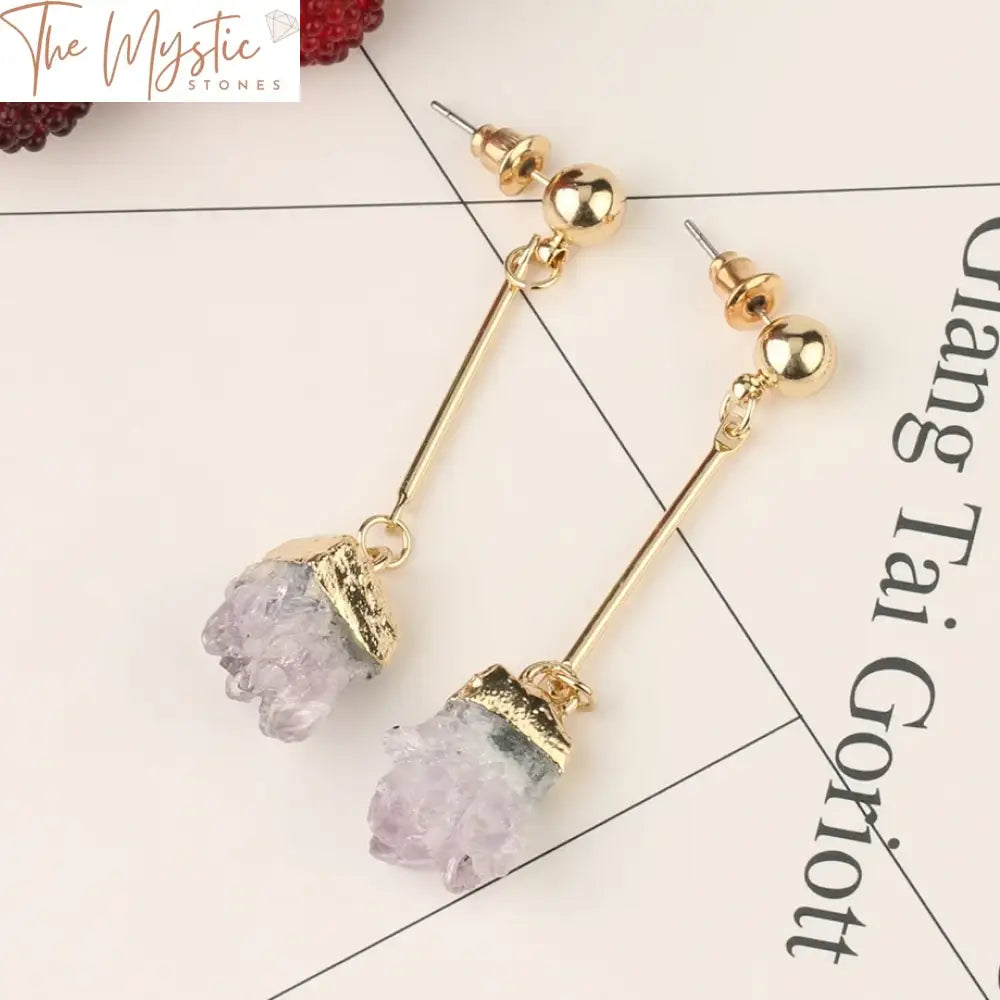 Natural Quartz Crystal Druse Dangle Earrings