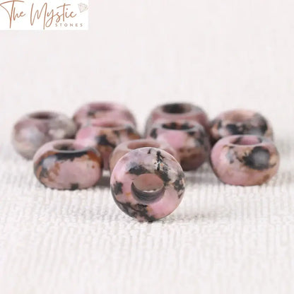 Natural Stone 14Mm Big Hole Spacer Beads - 10Pcs