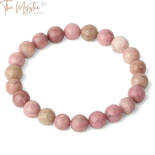 A close-up image of a single-stranded bracelet composed of 8mm round natural stone beads.