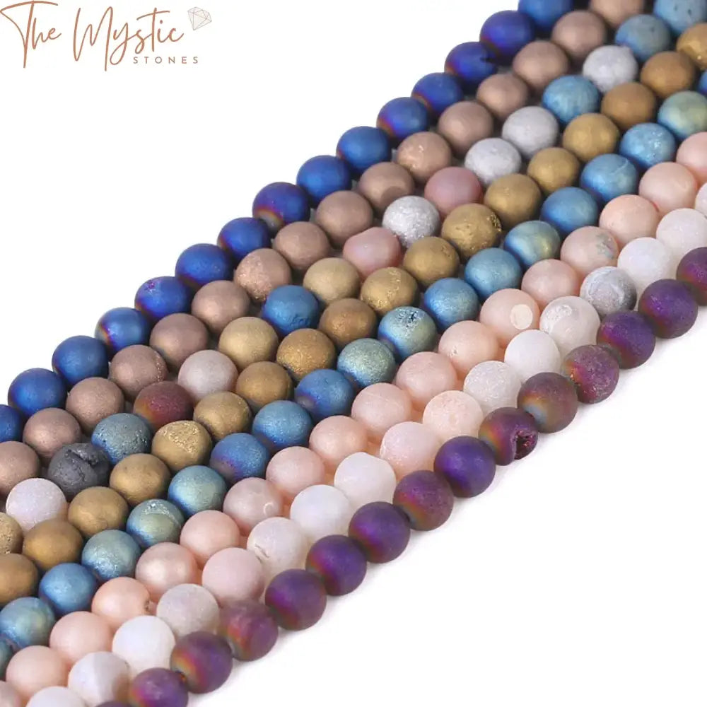 A close-up image displaying a variety of natural stone beads in multiple sizes – 6mm, 8mm, 10mm, 12mm, and 14mm.