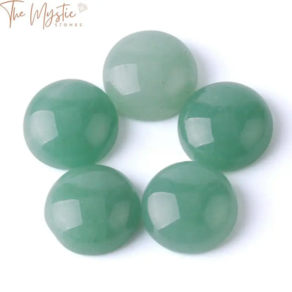 A collection of round dome-shaped natural stone cabochon beads, available in sizes 7, 10, and 12 mm.