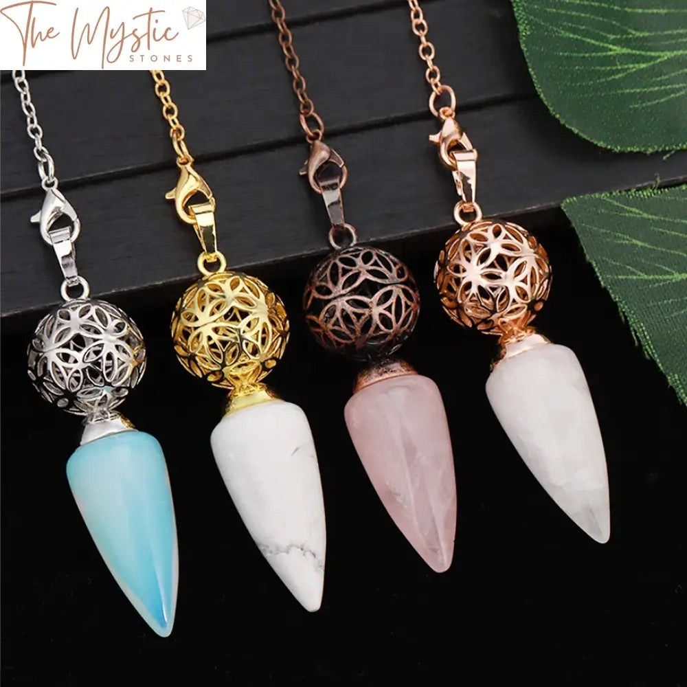 Natural Stone Cone Pendulum With Hollow Flower Charm