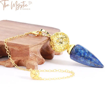 Natural Stone Cone Pendulum With Hollow Flower Charm