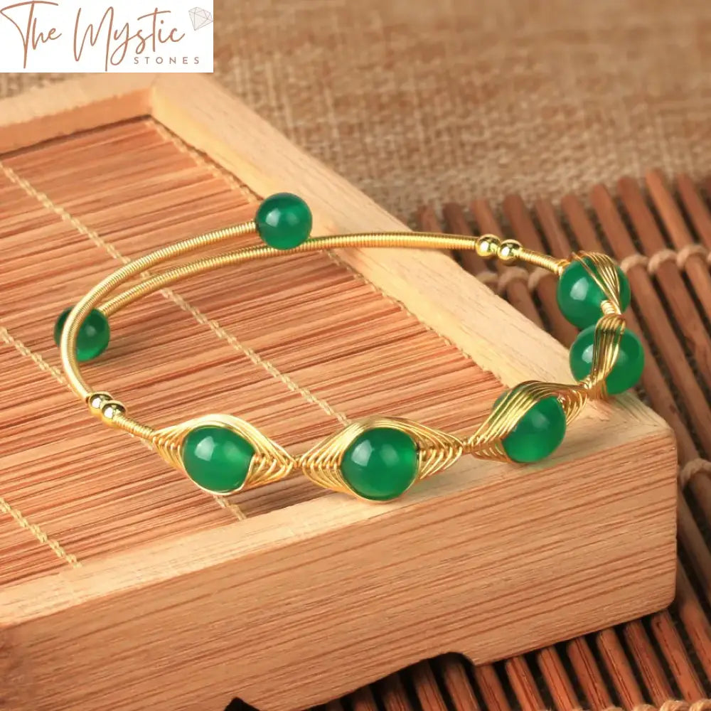 Natural Stone Copper Wire-Wrapped Cuff Bracelet