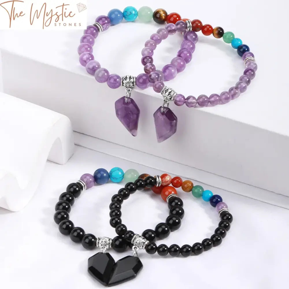 Natural Stone Couple Bracelet Set - Tiger Eye & Fluorite Beads