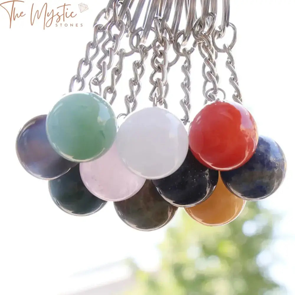 Natural Stone Crystal Ball Keychain