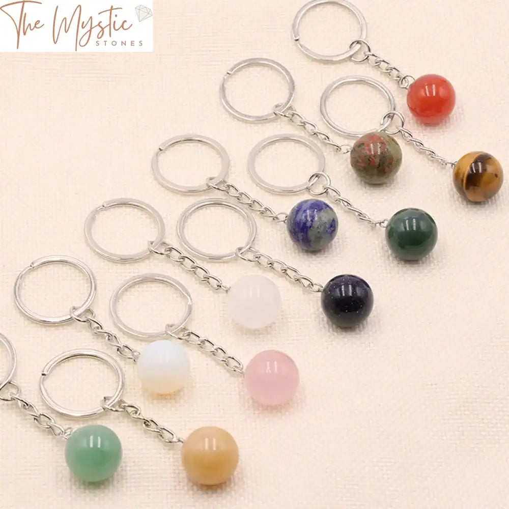 Natural Stone Crystal Ball Keychain