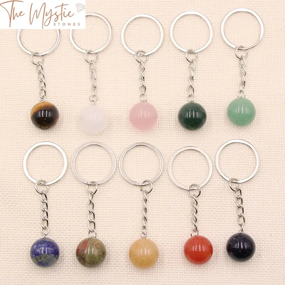 Natural Stone Crystal Ball Keychain