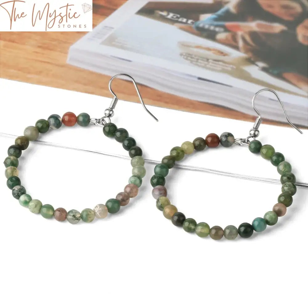 Natural Stone Crystal Circle Drop Earrings