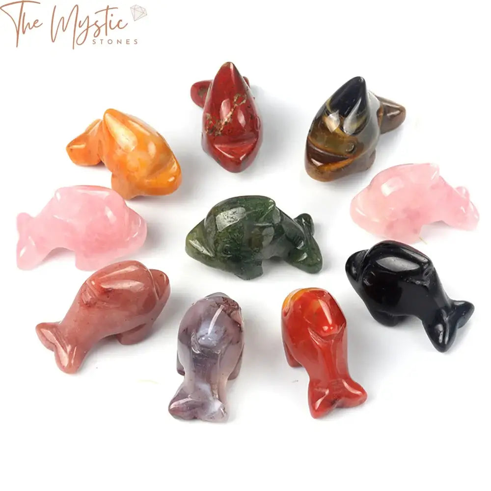 Natural Stone Dolphin Figurine - 1’’ Handcarved Gemstone