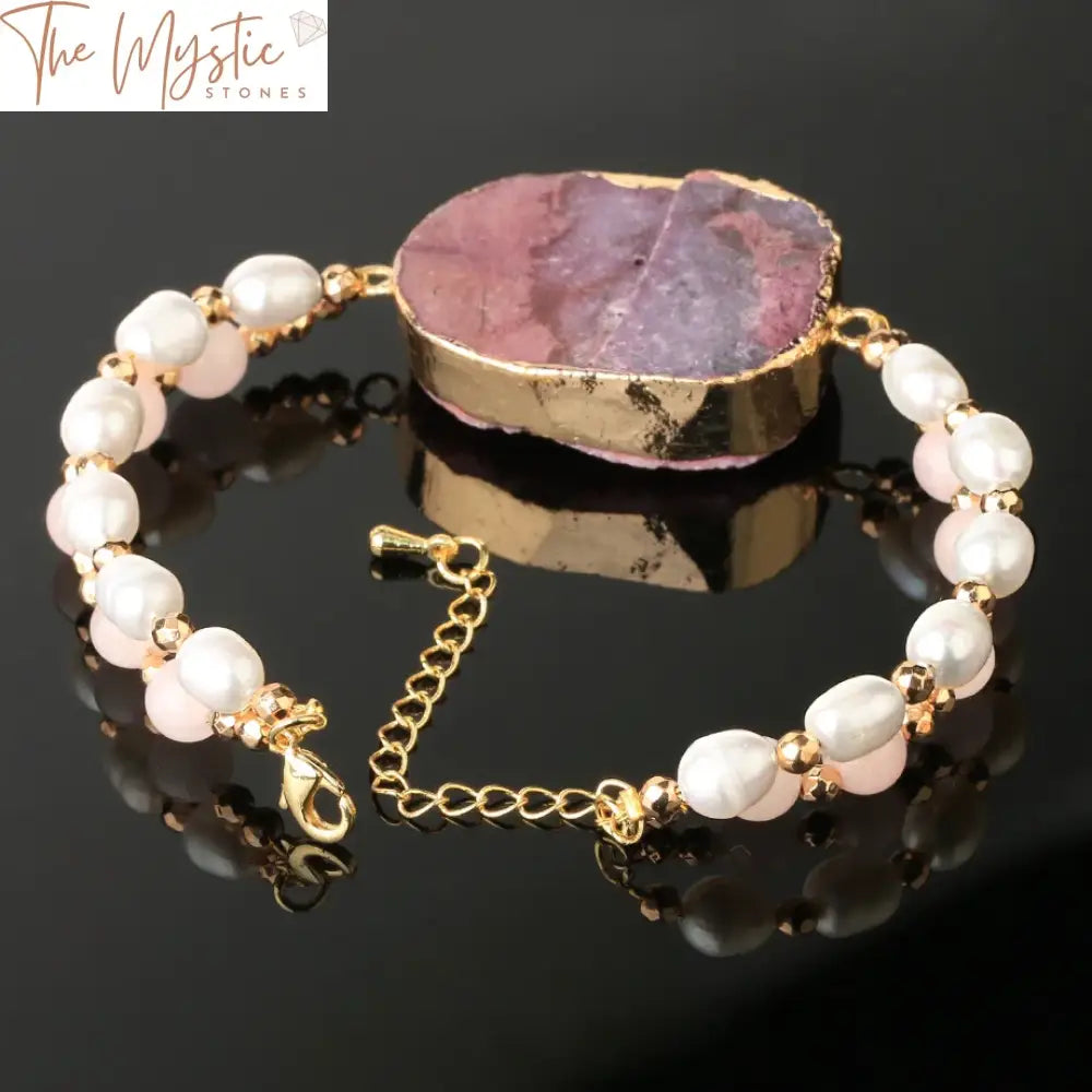 Natural Stone Double Layer Pearl And Geode Bracelet