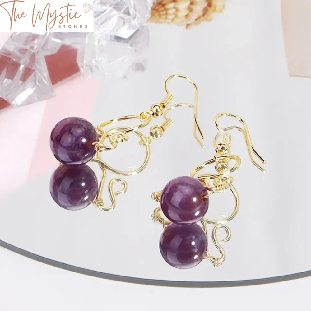 Natural Stone Drop Earrings With Gold Hoops