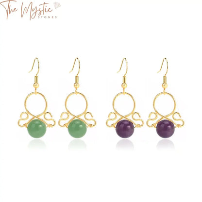 Natural Stone Drop Earrings With Gold Hoops