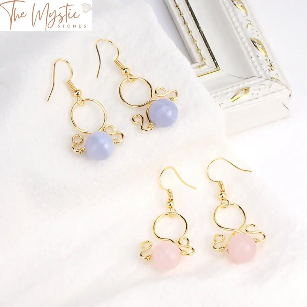 Natural Stone Drop Earrings With Gold Hoops