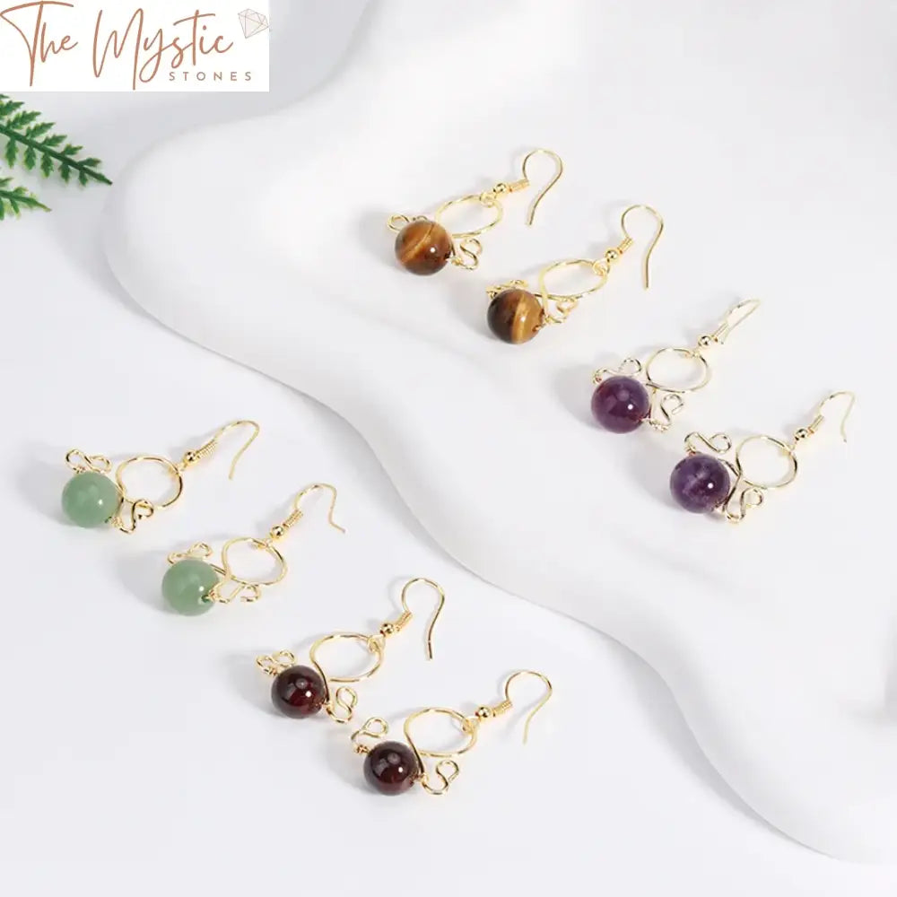 Natural Stone Drop Earrings With Gold Hoops