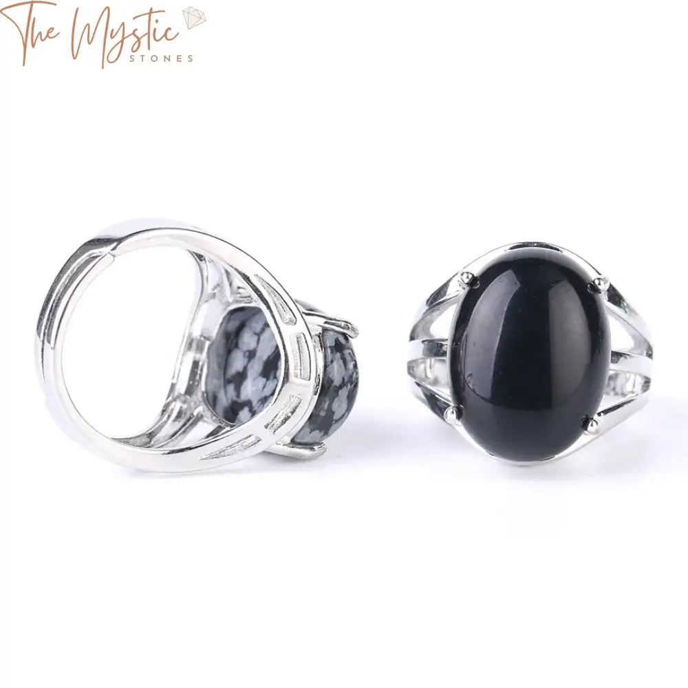 Natural Stone Egg-Shaped Adjustable Ring