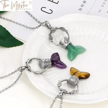 Natural Stone Fish Tail Pendant Necklace