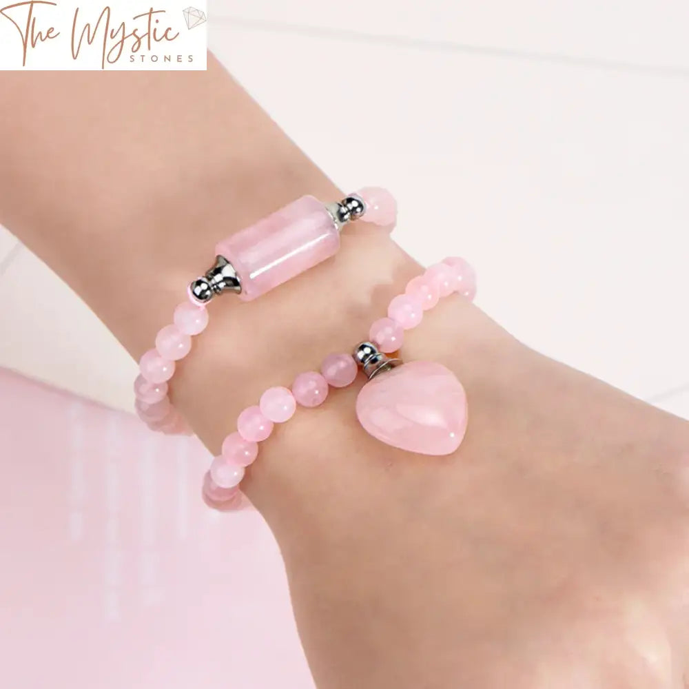 Natural Stone Heart Charm Diffuser Bracelet 6Mm