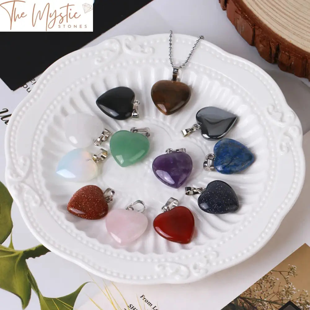 Natural Stone Heart Crystal Healing Necklaces