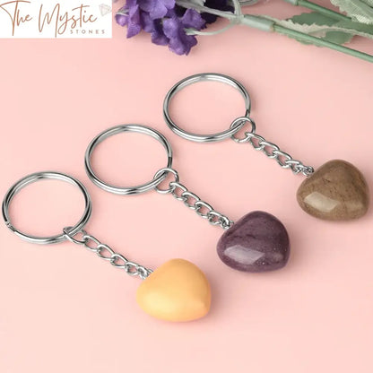 Natural Stone Heart Keychain