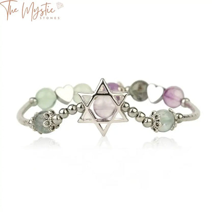 Natural Stone Hexagram 6Mm Bracelet With Star Of David Charm