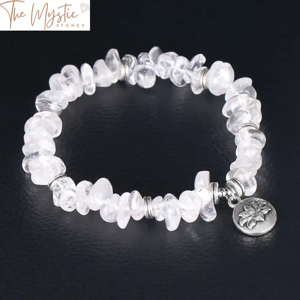 Natural Stone Lotus Bracelet With Crystal Chips