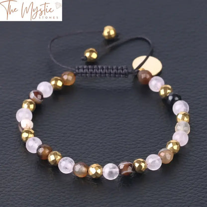 Natural Stone Onyx And Quartz Beaded Bracelet