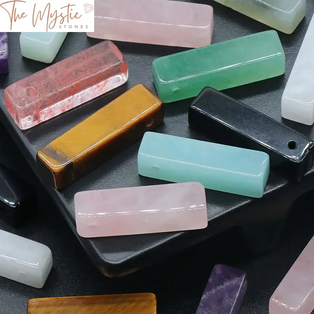 Natural Stone Rectangle Pendants - 5Pcs Reiki Healing Gemstone With Hole