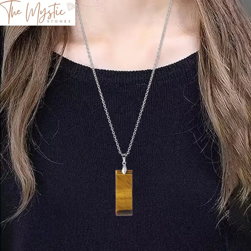 Natural Stone Rectangular Pendant Necklace