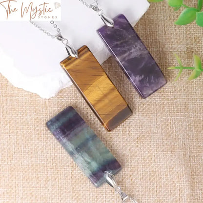 Natural Stone Rectangular Pendant Necklace