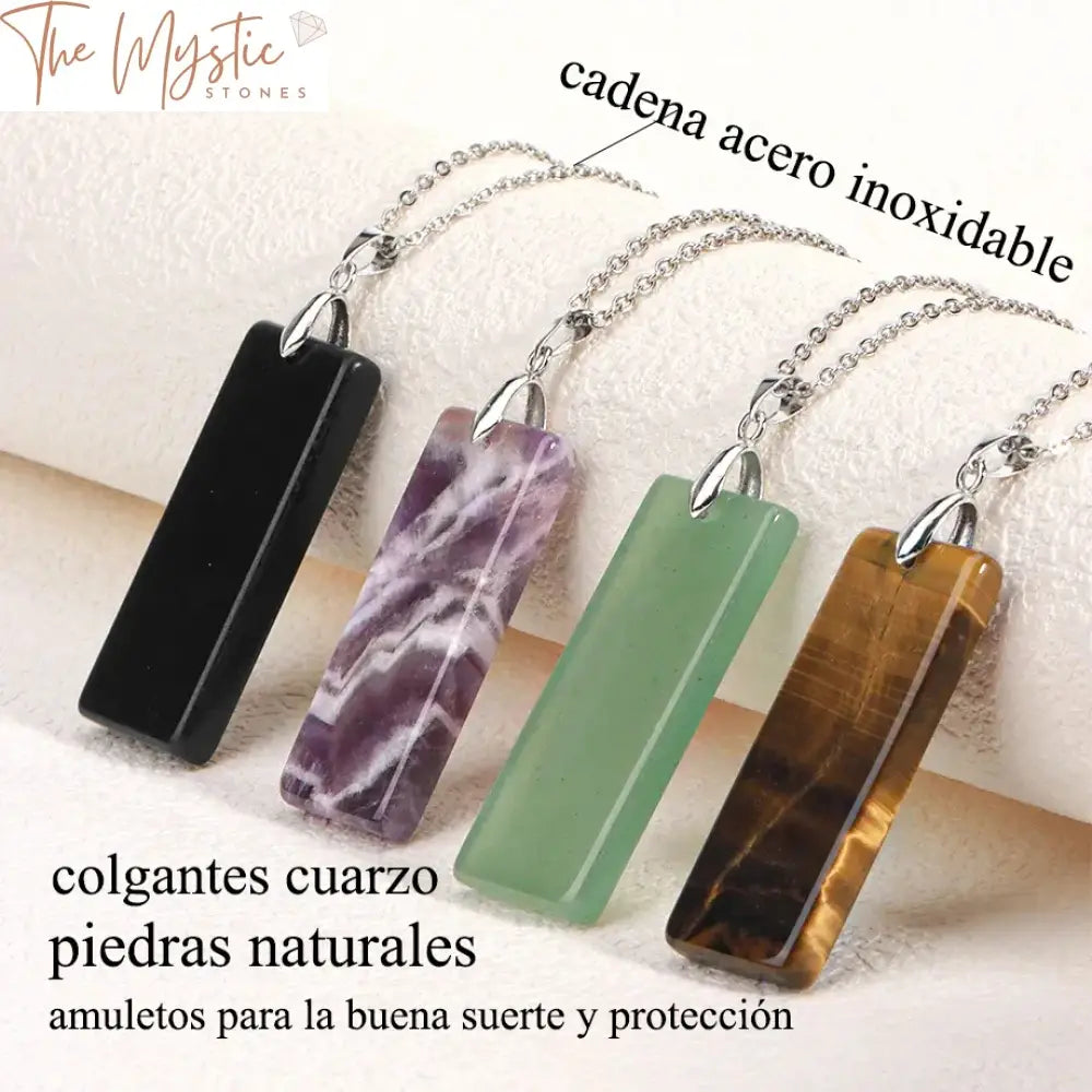 Natural Stone Rectangular Pendant Necklace