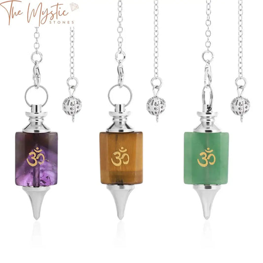 A 3D rectangular crystal pendant features a natural stone shuttle pendulum, intricately carved with runes.