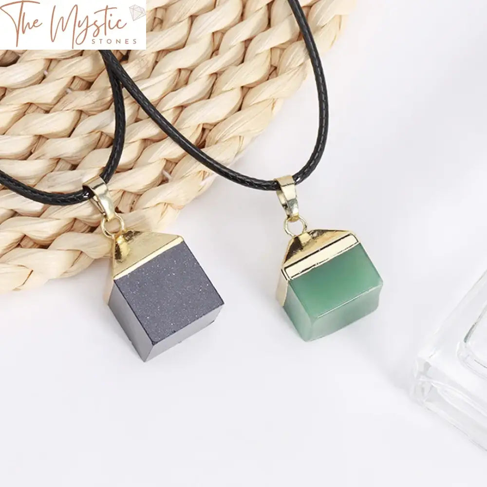 Natural Stone Square Pendant Necklace