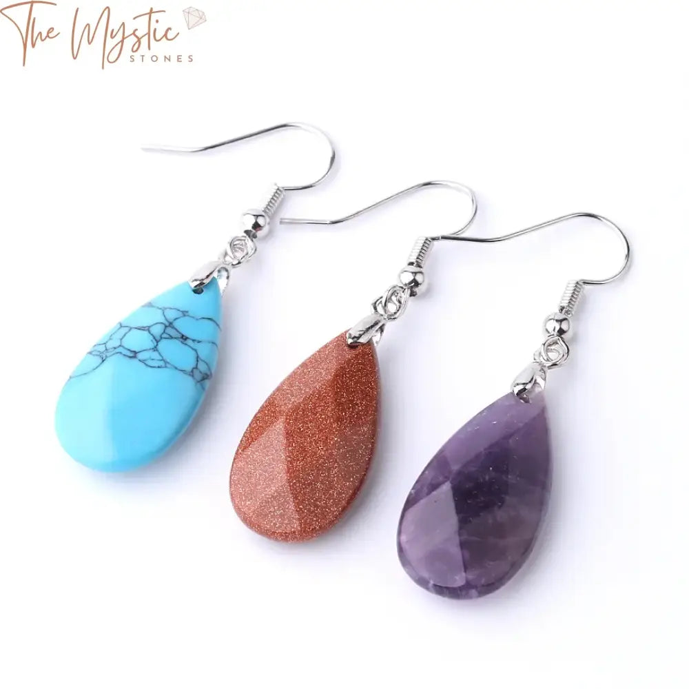 Natural Stone Water Drop Earrings Crystal Quartz Healing