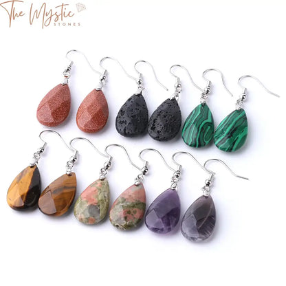 Natural Stone Water Drop Earrings Crystal Quartz Healing