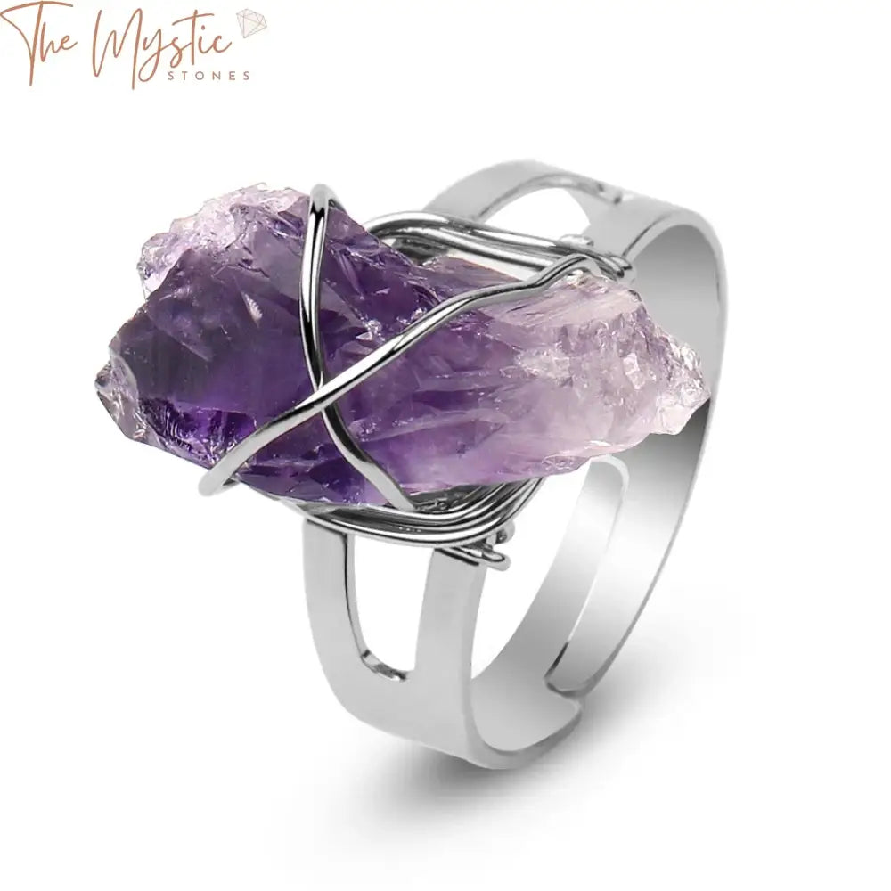 Natural Stone Wire-Wrapped Adjustable Ring