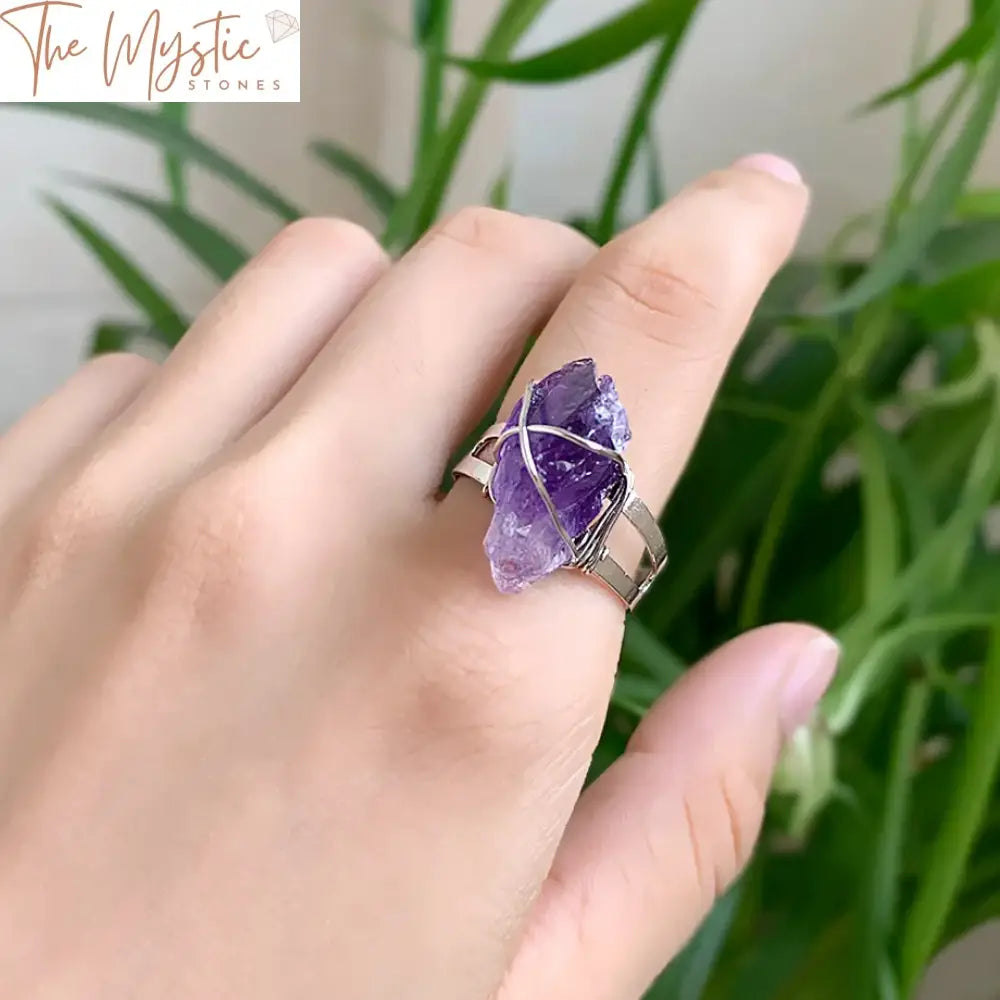 Natural Stone Wire-Wrapped Adjustable Ring